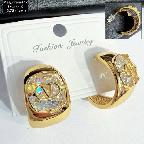 Сережки мед.сталь14К 10744 (4.см) «+фіаніт»